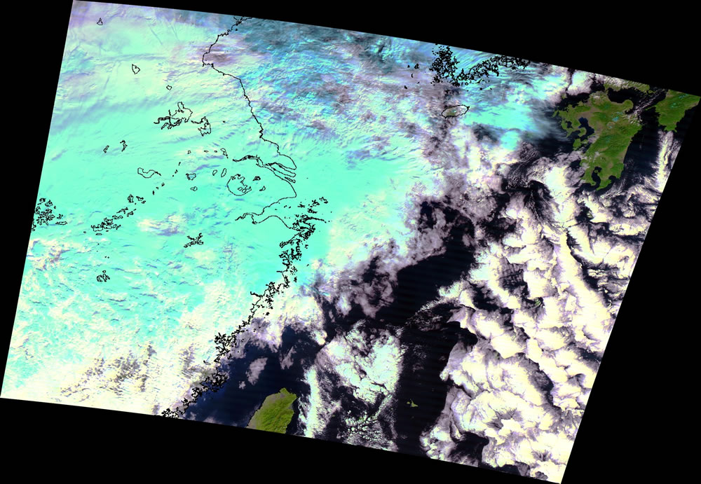 View of Kyushu Island, southern Japan, and the East China Sea